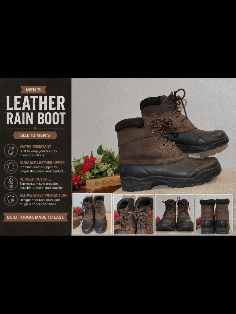 Leather Upper Rain Boot 10